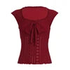 Z-2941 Women's Burgundy Square Neck Tie Front Lace Knit Top Sleeveless Slim Fit Breathable Elegant Summer Fashion Vest 2026 New