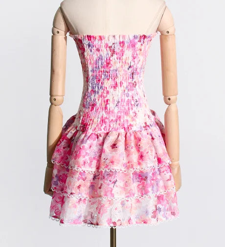 Custom Sleeveless Hollow Dresses Fashion Women Hollow Out Design Slim Fit Ruffles Patchwork Strapless Sleeveless Elegant Dress