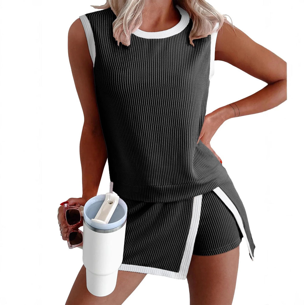 BR6314 Women's Clothing New Summer Fashion Casual Set Striped Sleeveless T-shirt Three-quarter