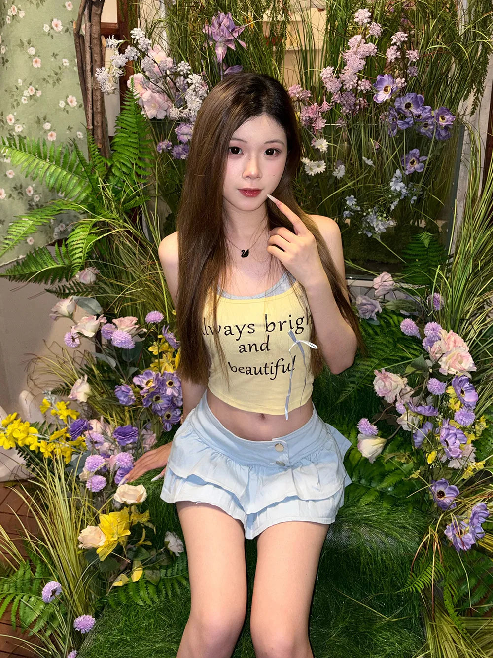 6689# Shibuya Gyaru New Sexy & Cute Pleated Summer Cake-Style Denim Mini Skirt Girls Cleverly Revealing