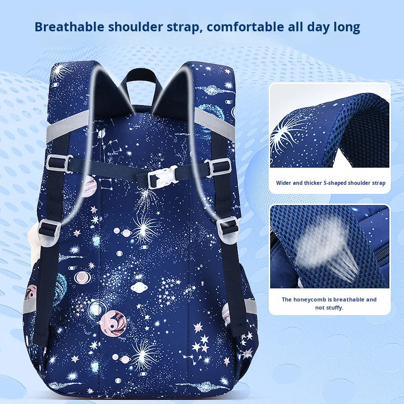 Cute Double Shoulder Casual Backpack for Girls Sesame Elementary School Model Lightweight for Grades 1-3 6 Featuring Cartoon