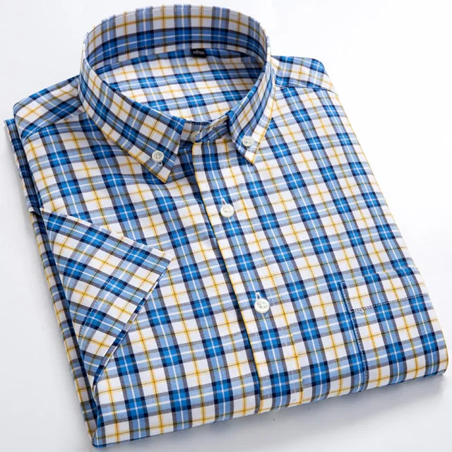 Men's Plaid Gingham Short Sleeve Shirt