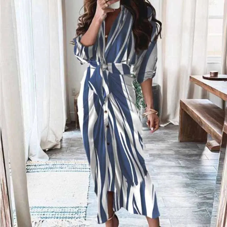 Wholesale Women Shirt Dress Waist Tie up Pleated Design Button Front Daily Office Casual Dresses  Ready to Ship MOQ 1 Supplier