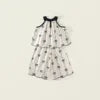 2026 LY New Girls' Stylish Cotton Bow Print Summer New Halter Neck Top and Wide-Leg Pants Two-Piece Set