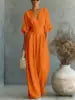 Manufacturer Wholesale Spring Summer New Elegant Pleated High Waist V-neck Breathable Women's Jumpsuit