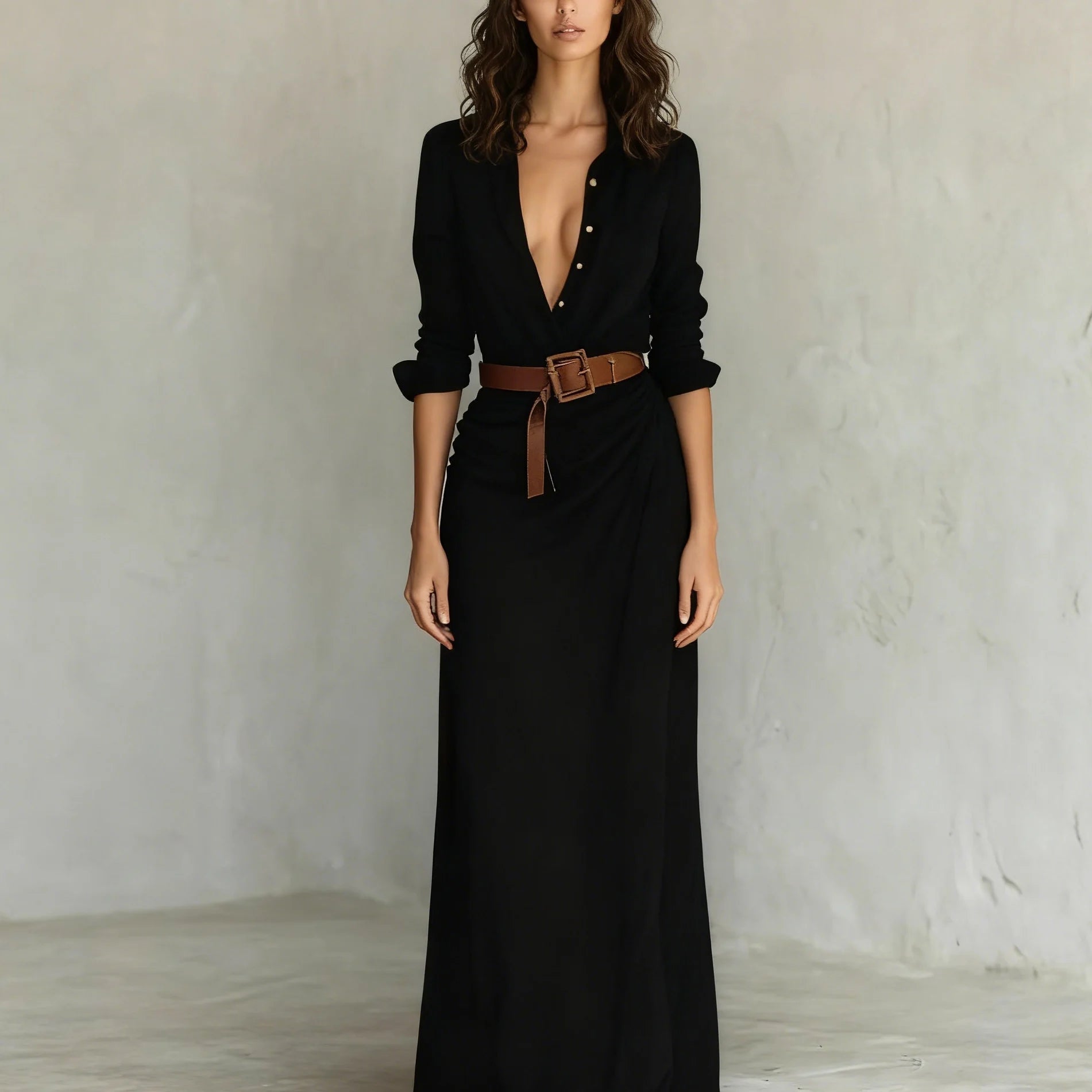 Women's Summer Dresses-Streetwear Digital Breathable Fabric Floor-Length Slim Fit Solid Color Asymmetric Pleats Includes Belt