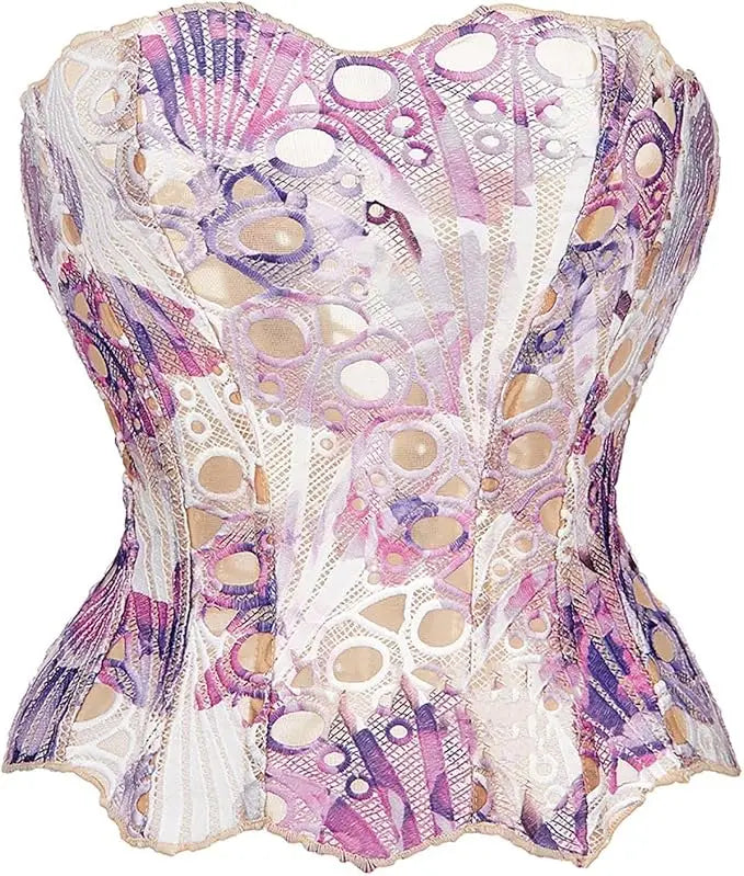 Women Corset Vintage Floral Printed Graphic Bustier Shapewear Lingerie Elegant Sleeveless Brocade Corset Tops