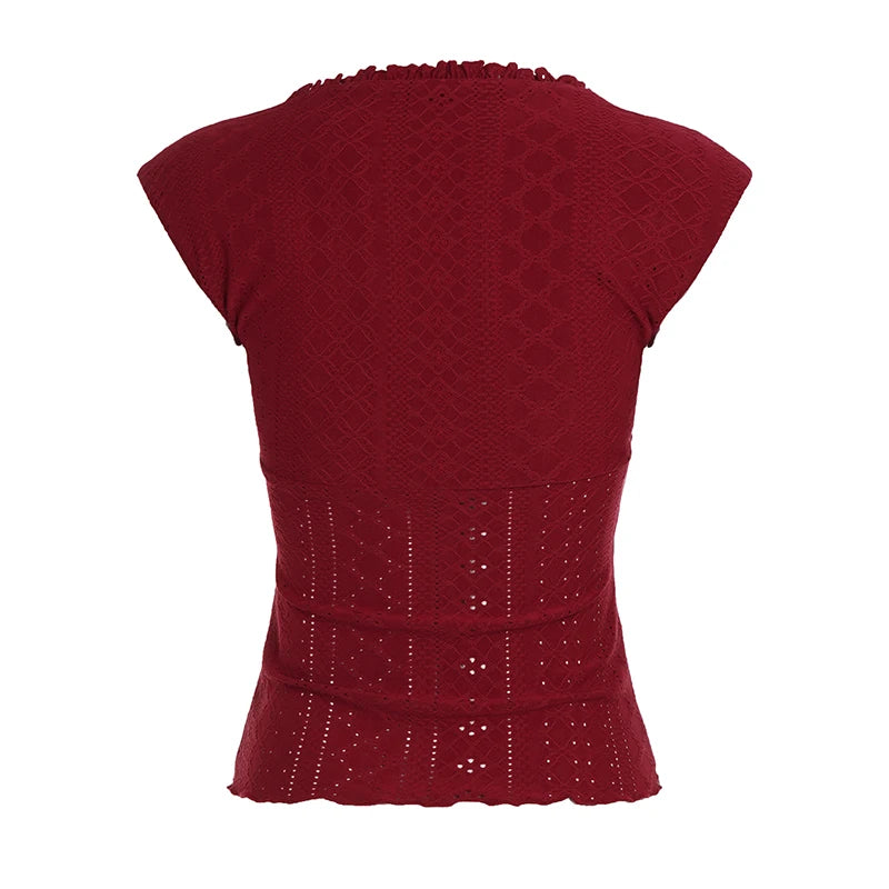 Sweetheart Square Neck Women's Solid Eco-Friendly Breathable Quick Dry Knitted Lace Bow Tie Bustier Hollow Jacquard Detail