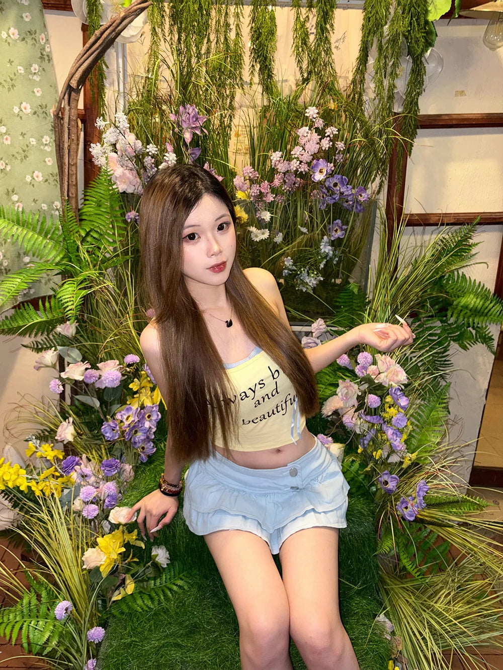 6689# Shibuya Gyaru New Sexy & Cute Pleated Summer Cake-Style Denim Mini Skirt Girls Cleverly Revealing