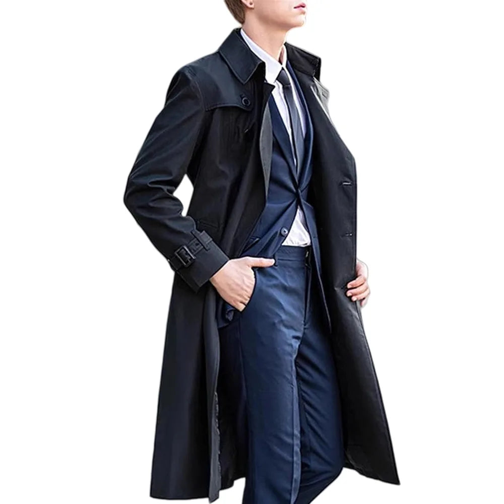 Men's Double-Breasted Mid-Length Trench Coat