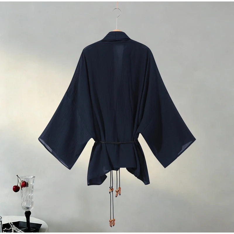 Casual Pleated Cardigan Pants Set V-neck Drop Shoulder Flared Sleeves Belt Waist Shirt Wide Leg Pants 2026 Chic Lightweight Sets