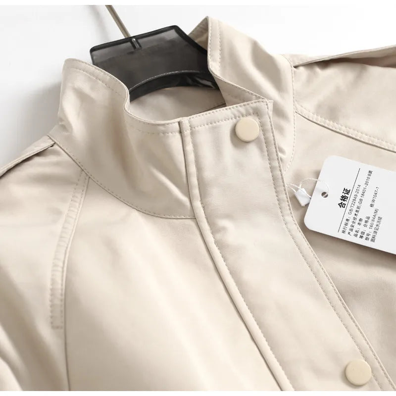 Women's Lace Trim Stand Collar Trench Coat