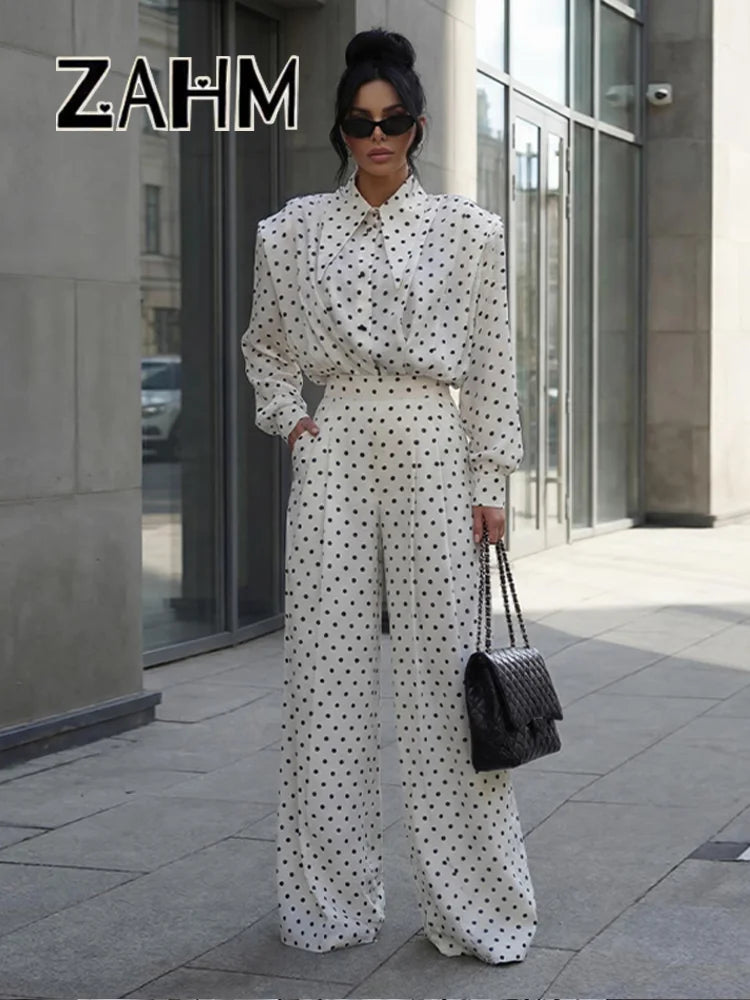 Women's Dot Shirt and Wide Leg Pants Set