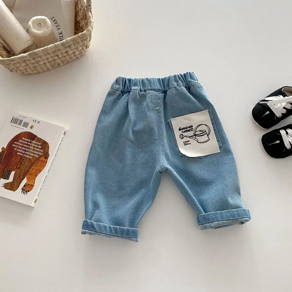 New Autumn Kids Tapped Casual Striped Pants 0-5T Girls Boys Fashion Stripe Trousers Children Solid Denim Jeans Britches
