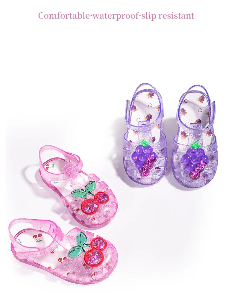 2026 Children's Transparent Crystal Jelly Sandals Soft Non-Slip Sole Princess Roman Style for Summer Cute Kids Footwear