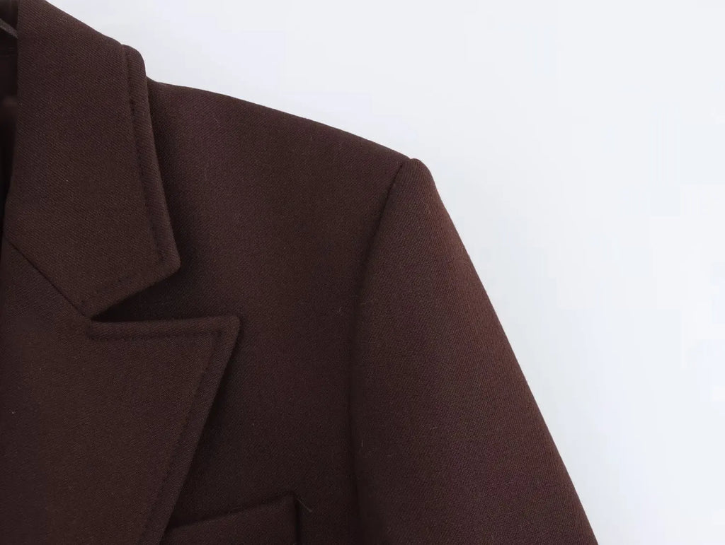 KONDALA Women Fall Vintage Elegant Blazer Lapel Cinched-Waist Brown Blazer 2025 Autumn Fashion High Street Commute Lady Suit