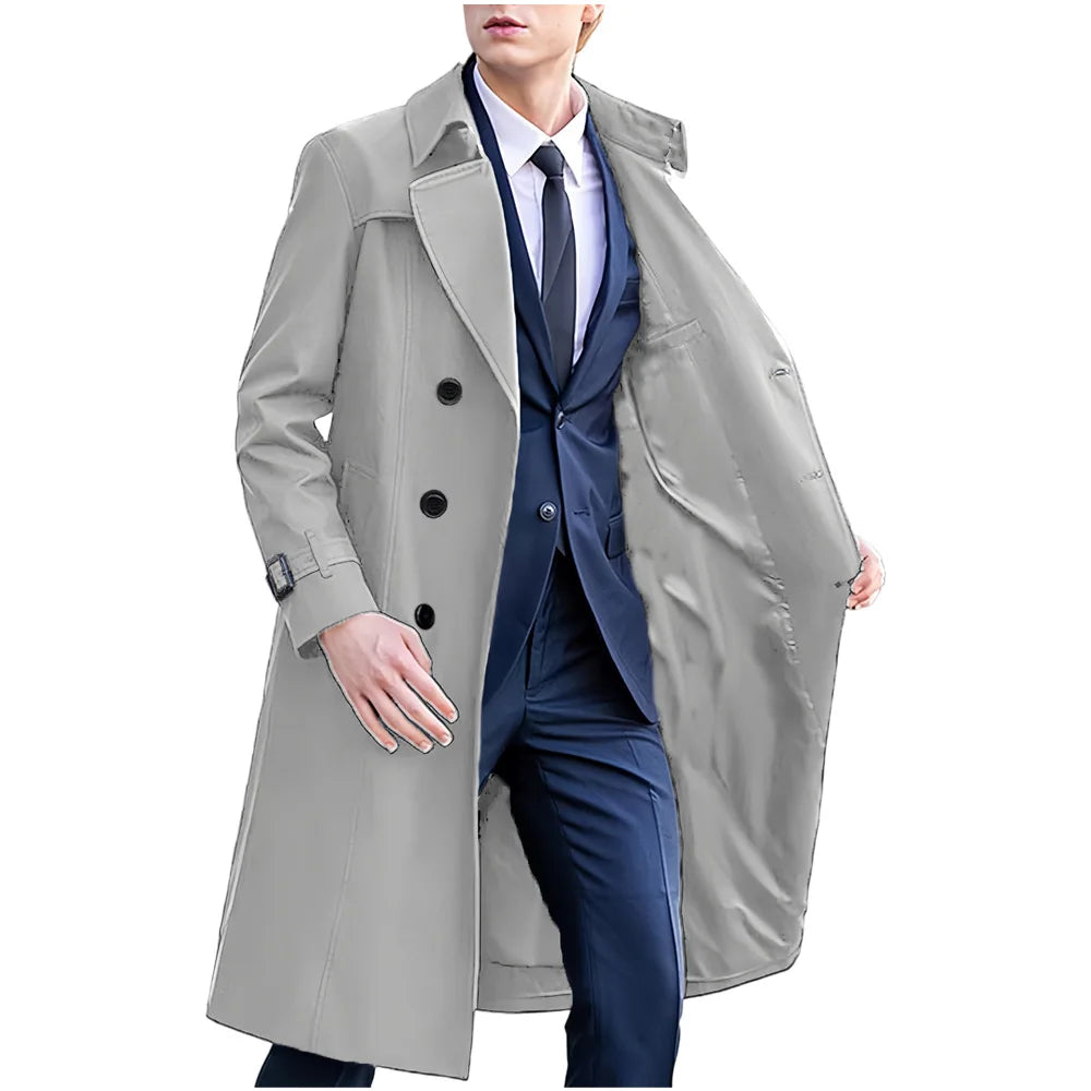 Men's Double-Breasted Mid-Length Trench Coat