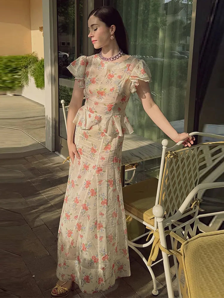 Women's Ruffle Top and Long Skirt 2-Piece Set