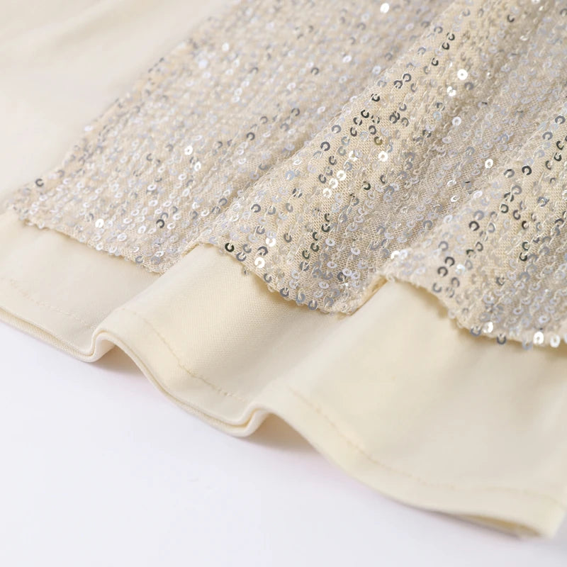2026 Autumn Sequined Women Long Jacket Urban Full Sleeve Lining Pleated V-neck Cardigan Female Streetwear Fashion Lady Outwear