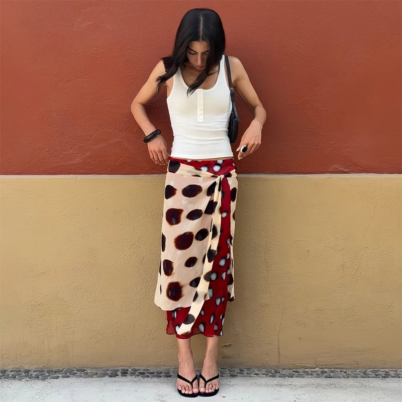 Women's Dot Print Long Sleeve Split Midi Dress