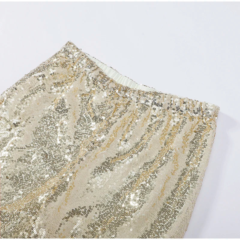 Women's Sequin Halter Top and Wide Leg Pants Set
