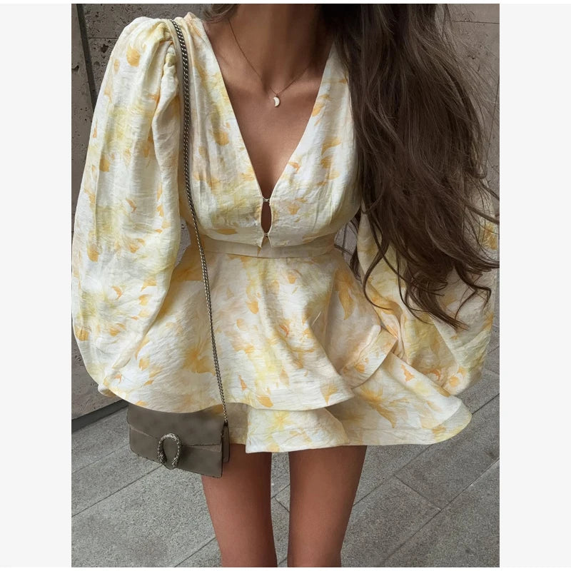Women's Floral Waist-Cinched Mini Dress