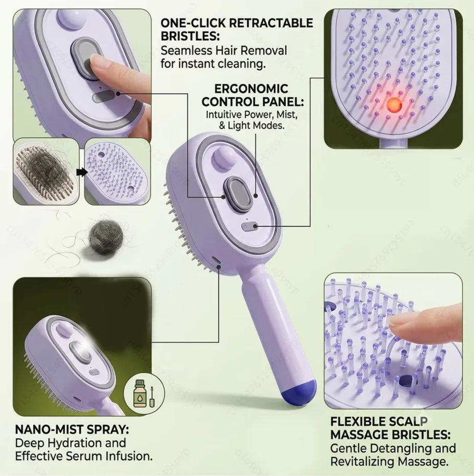 3 in 1 Multifunctional Electric Spray Massage Comb Vibrating Misting Hair Care Comb Detangling Volumizing Comb Gift for Women