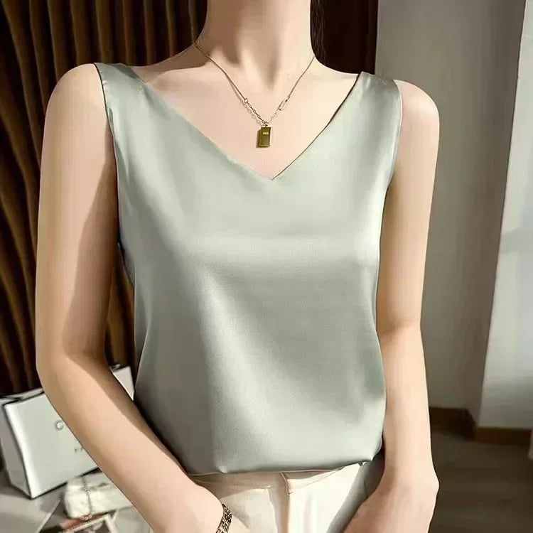 Summer New Silk Top Special Offer Sexy Strap Women's V-neck Printed Letter Tank Top Korean Fashion Solid Color Thin T-shirt