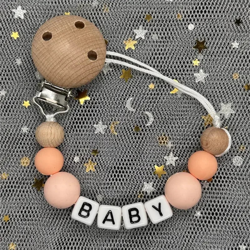 2026 Custom Name Baby Pacifier Clips Chain Silicone Beads Teether Toys Dummy Holder Russian English Name Pacifier Chain Newborn
