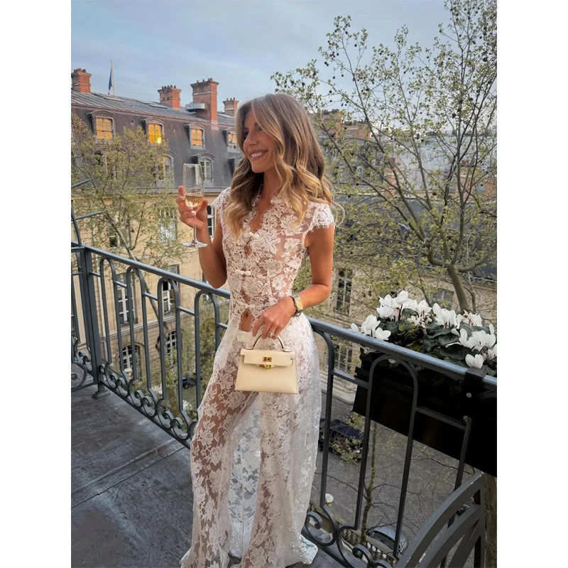 Women's Lace Halter Fishtail Maxi Gown