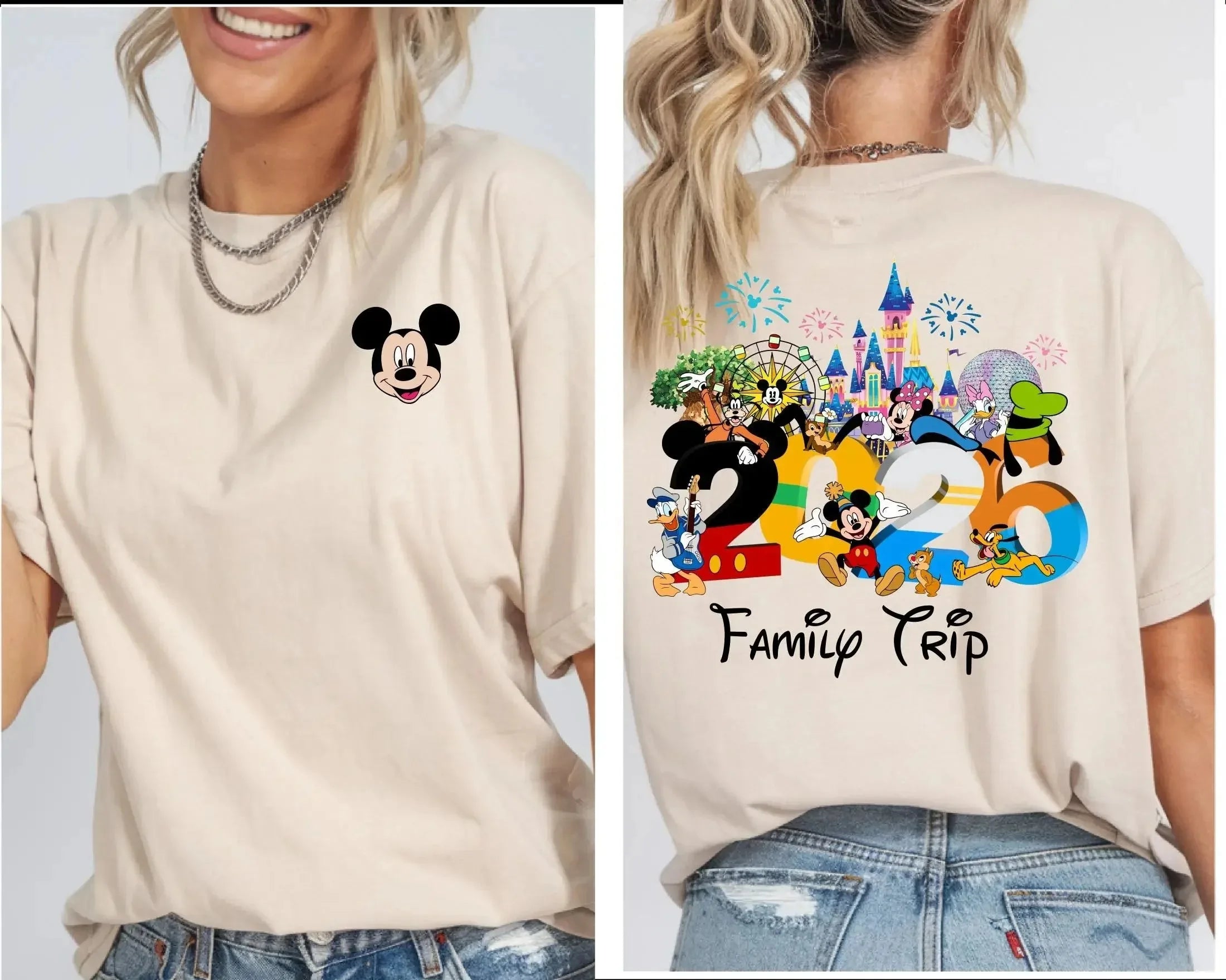 2026 Summer Mickey Classic Character Family Trip Theme Cotton Printed Short Sleeve T-shirt Men women families children