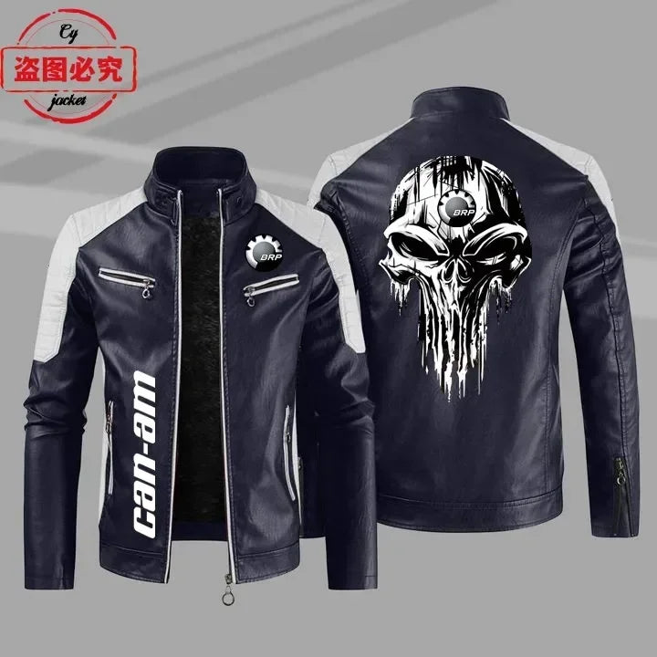 CAN-AM motorcycle LOGO retro washed pu leather jacket windproof autumn and winter men's cycling spring and autumn leather jacket
