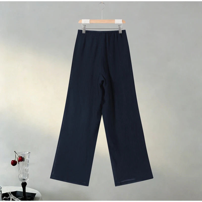 Casual Pleated Cardigan Pants Set V-neck Drop Shoulder Flared Sleeves Belt Waist Shirt Wide Leg Pants 2026 Chic Lightweight Sets