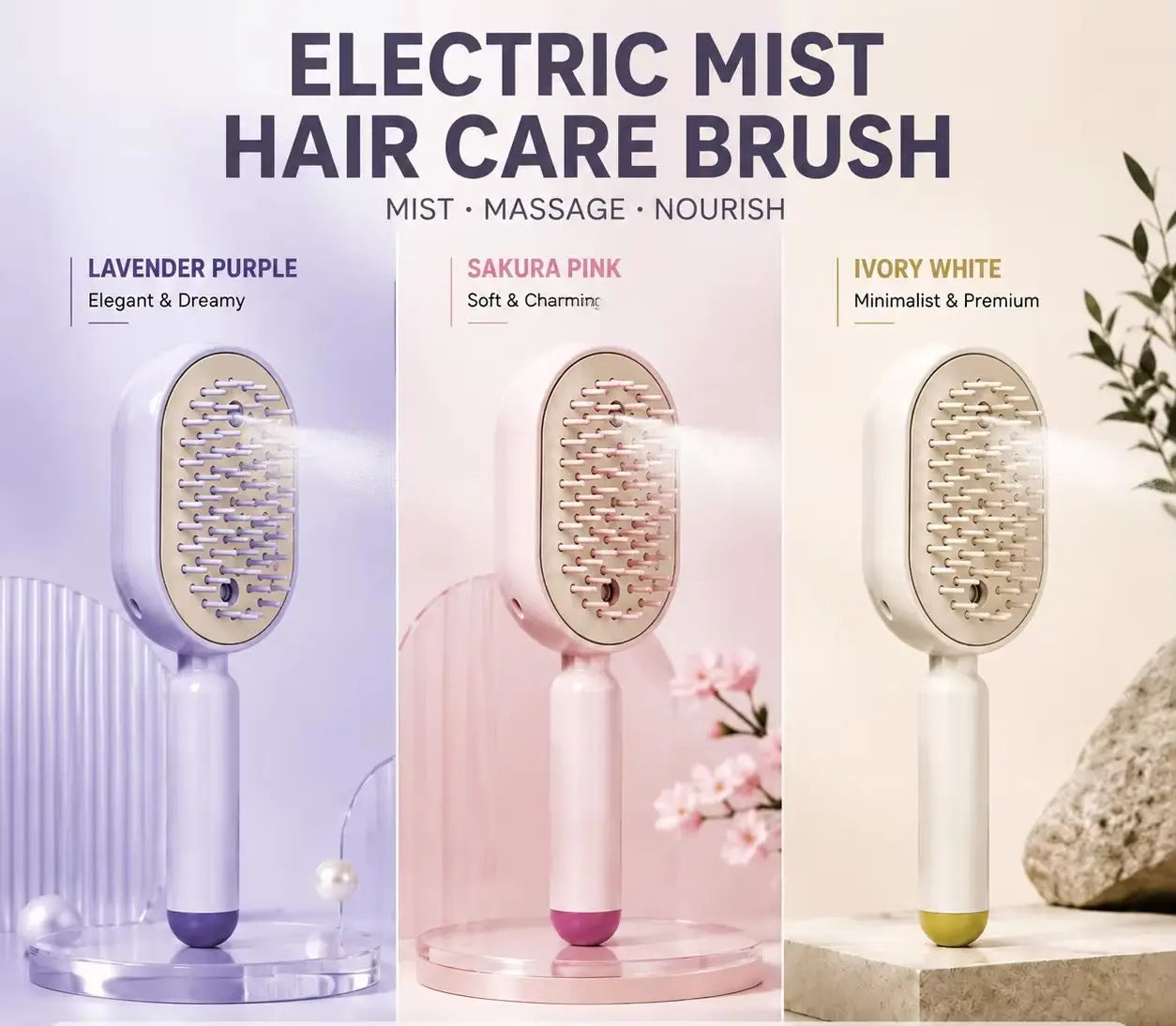 3 in 1 Multifunctional Electric Spray Massage Comb Vibrating Misting Hair Care Comb Detangling Volumizing Comb Gift for Women
