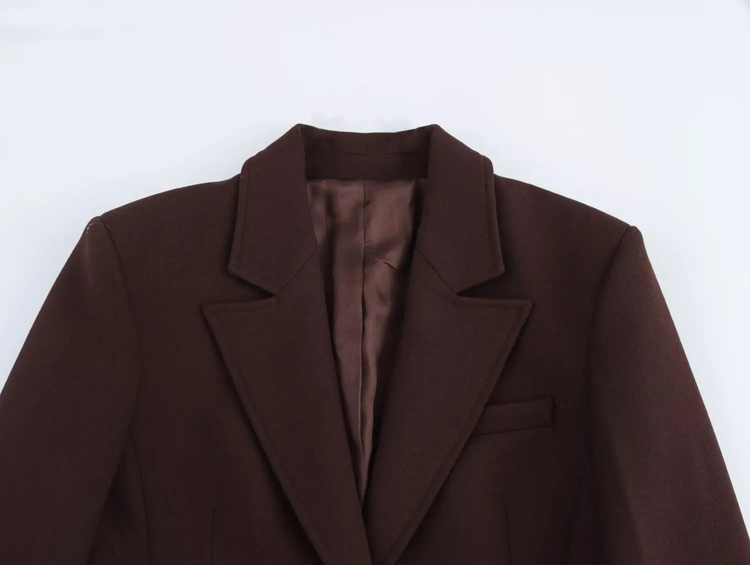 KONDALA Women Fall Vintage Elegant Blazer Lapel Cinched-Waist Brown Blazer 2025 Autumn Fashion High Street Commute Lady Suit