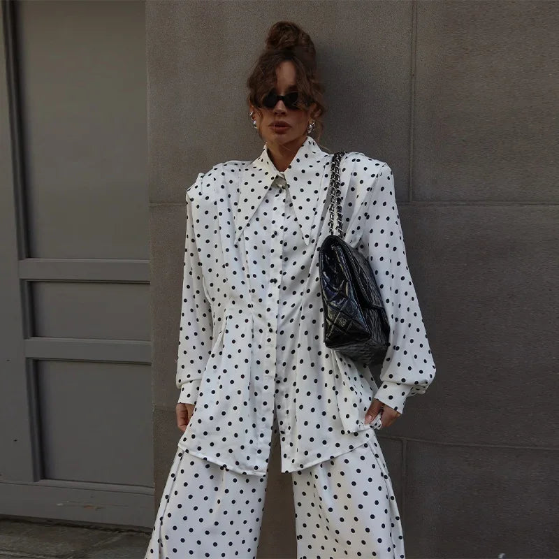 Women's Dot Shirt and Wide Leg Pants Set