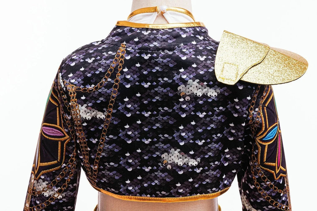 Girls Sequin Hip Hop Dance Outfit Set Crop Top Jacket Shorts with Purple Braid Wig Kids Jazz Stage Costume