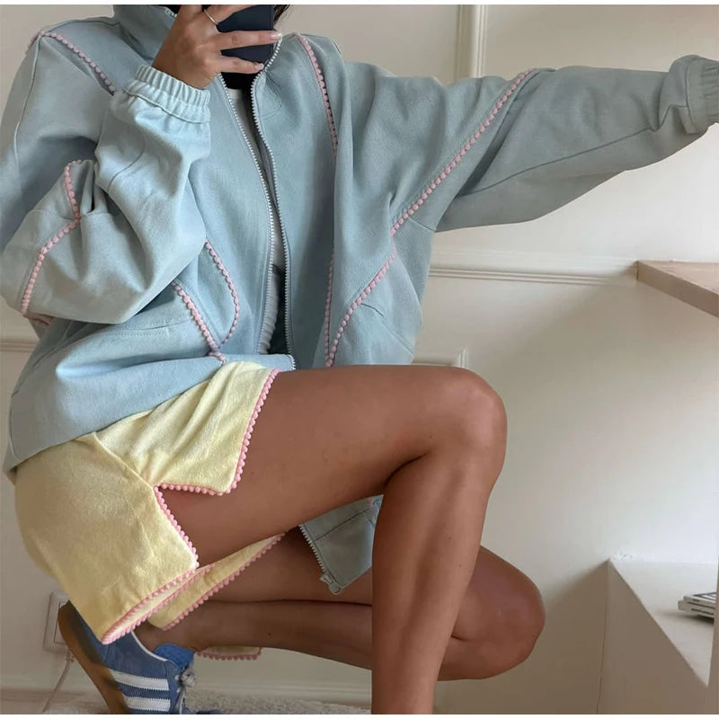 Women's Denim Stand Collar Bomber Jacket