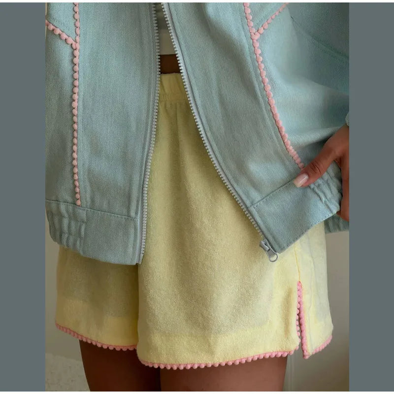 Women's Denim Stand Collar Bomber Jacket
