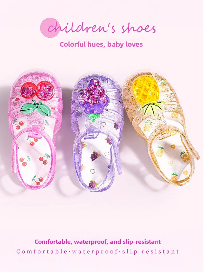 2026 Children's Transparent Crystal Jelly Sandals Soft Non-Slip Sole Princess Roman Style for Summer Cute Kids Footwear
