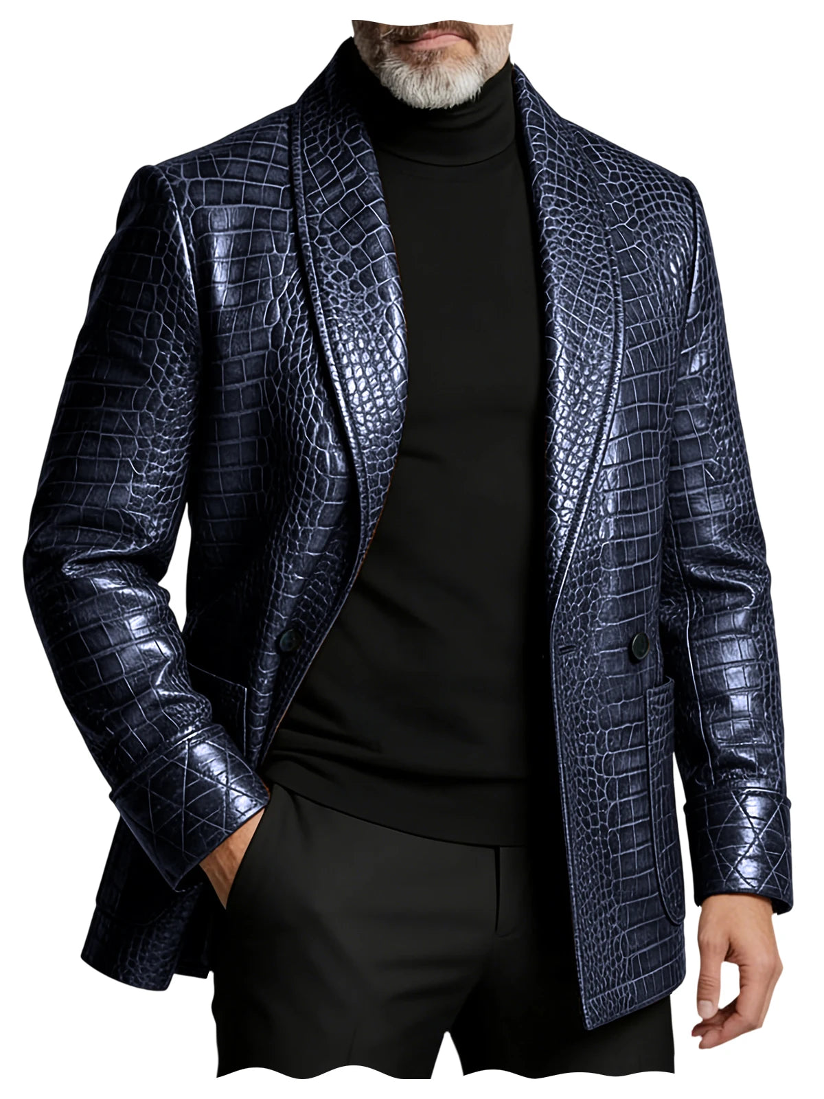 Men's Crocodile Pattern Leather Blazer 1 Button Shawl Collar Tuxedo Jacket Formal Business Wedding Coat Luxury Suit Outerwear