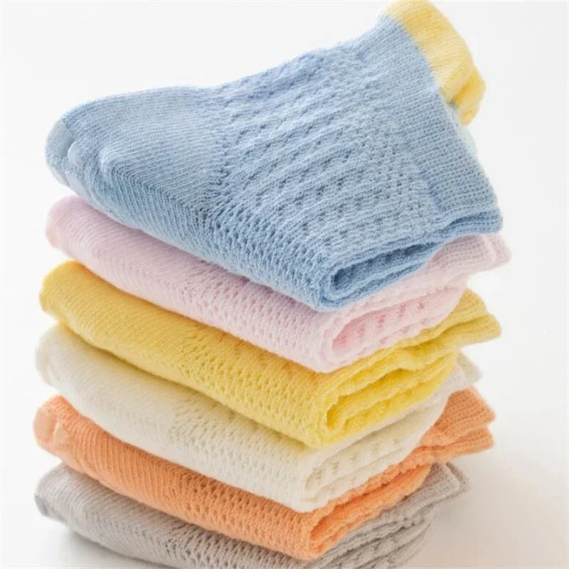 3pairs/lot RAISE 6 Colored Non-slip Baby Girl Sock Breathable Thin Infant Girl Cotton Socks Kids Mesh Socks Children's Socks Kit