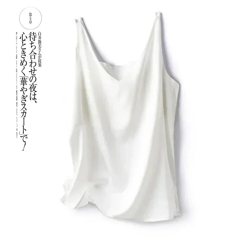 Summer New Silk Top Special Offer Sexy Strap Women's V-neck Printed Letter Tank Top Korean Fashion Solid Color Thin T-shirt
