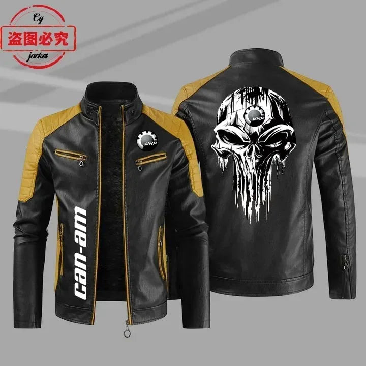 CAN-AM motorcycle LOGO retro washed pu leather jacket windproof autumn and winter men's cycling spring and autumn leather jacket