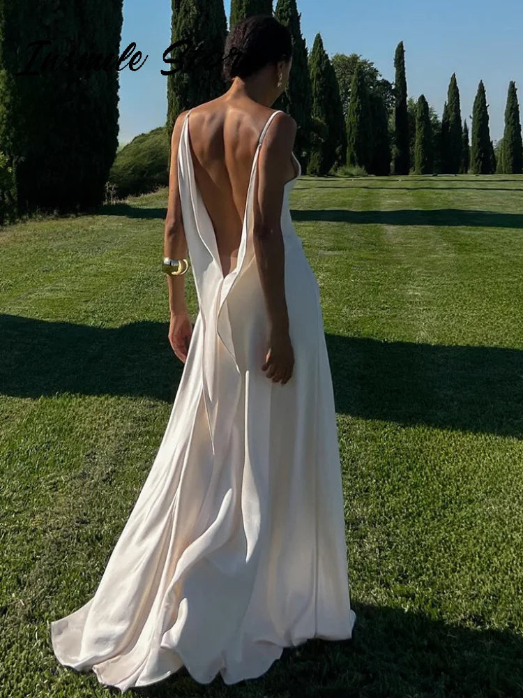 Women's Backless Satin V-Neck Sling Sundress