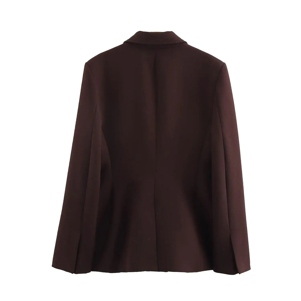 KONDALA Women Fall Vintage Elegant Blazer Lapel Cinched-Waist Brown Blazer 2025 Autumn Fashion High Street Commute Lady Suit