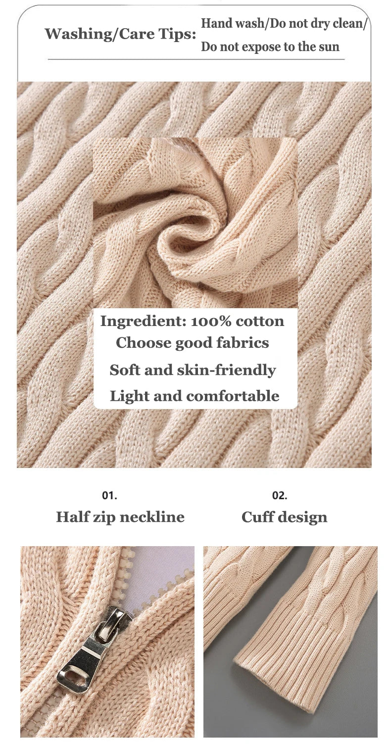 pure Cotton Sweaters Men's High Quality Autumn Cable Knit Christmas Sweater With Zipper Turtleneck Pullovers Zipper Pull Homme