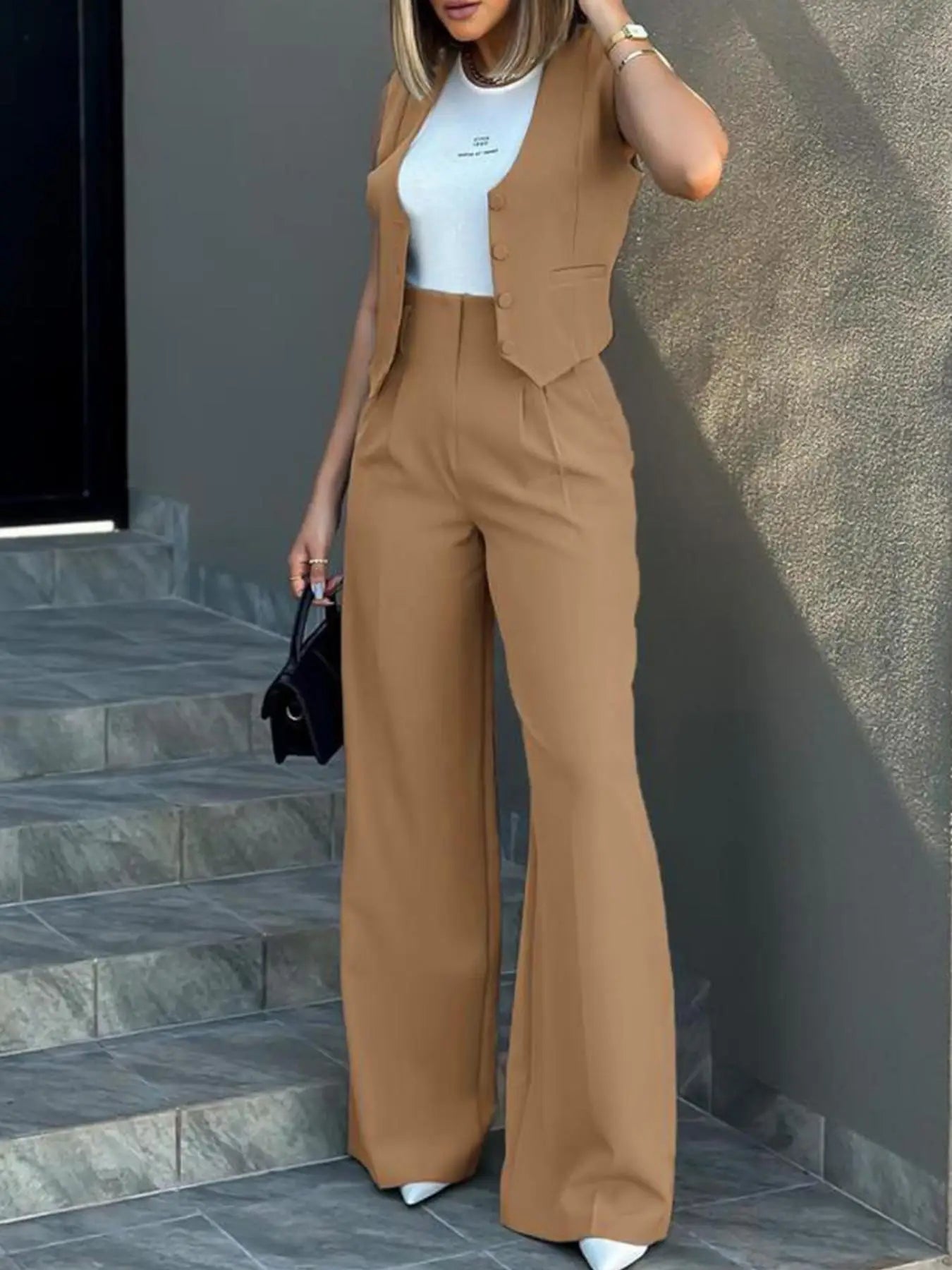 Fashion suit vest, vest, vest, wide leg pants, casual suit, new professional versatile business style two-piece set