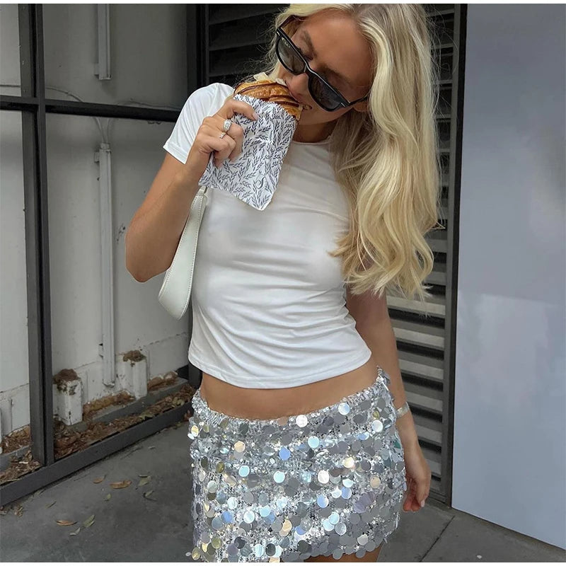 Women's Sequined High Waist Mini Skirt