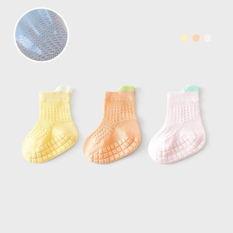 3pairs/lot RAISE 6 Colored Non-slip Baby Girl Sock Breathable Thin Infant Girl Cotton Socks Kids Mesh Socks Children's Socks Kit